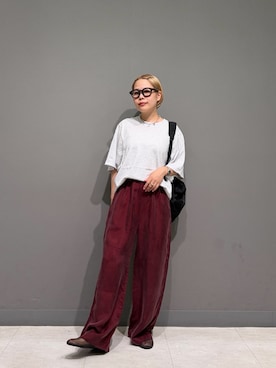 「FORK&SPOON（フォークアンドスプーン）のFORK&SPOON　キュプライージーパンツ（その他パンツ、レッド系）」を使った、louisさん（レディース・153cm）の夏コーディネート