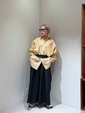 「URBAN RESEARCH（アーバンリサーチ）のDAIWA PIER39　Ws TECH REGULAR COLLAR SHIRT L/S STRIPE（シャツ/ブラウス、イエロー系）」を使った、louisさん（レディース・153cm）の夏コーディネート