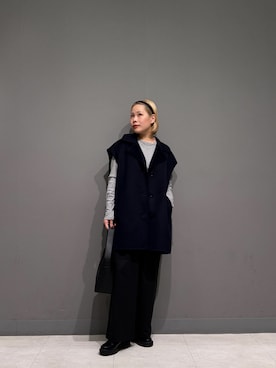 「URBAN RESEARCH DOORS（アーバンリサーチドアーズ）のウールリバーベスト 26AW（ダウンベスト、ブルー系）」を使った、louisさん（レディース・153cm）の秋コーディネート