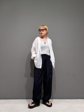 「URBAN RESEARCH DOORS（アーバンリサーチドアーズ）のラミー混ルーズシャツ（シャツ/ブラウス、ホワイト系）」を使った、louisさん（レディース・153cm）の夏コーディネート