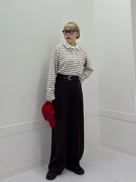 「URBAN RESEARCH（アーバンリサーチ）のシャツカラーマルチボーダーカットソー（シャツ/ブラウス、ホワイト系）」を使った、louisさん（レディース・153cm）の春コーディネート