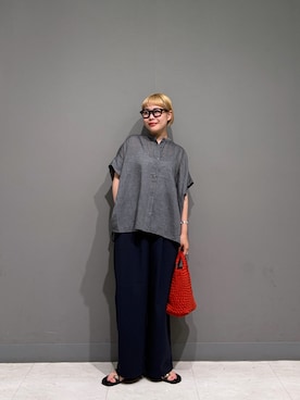 「URBAN RESEARCH DOORS（アーバンリサーチドアーズ）のシャンブレーワイドシャツ（シャツ/ブラウス、グレー系）」を使った、louisさん（レディース・153cm）の夏コーディネート