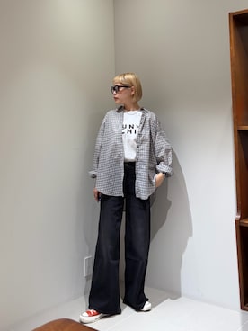 「URBAN RESEARCH（アーバンリサーチ）のシアーチェックシャツ（シャツ/ブラウス、ベージュ系）」を使った、louisさん（レディース・153cm）の夏コーディネート