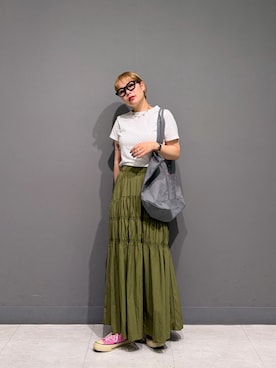 「FORK&SPOON（フォークアンドスプーン）のアイテム（スカート）」を使った、louisさん（レディース・153cm）の夏コーディネート