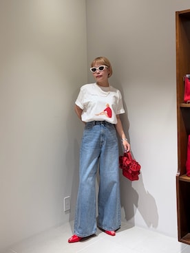 「URBAN RESEARCH（アーバンリサーチ）のPicchi Nia　HIGH RISE BUGGY DENIM（デニムパンツ、ブルー系）」を使った、louisさん（レディース・153cm）の夏コーディネート