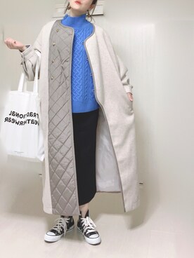 「ケーブルニット」｜「アイテム（ノーカラーコート）」を使った、Ⓜ︎さん（レディース・152cm）の秋コーディネート