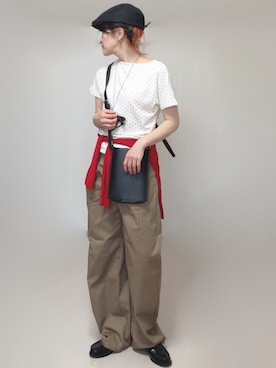「SENSE OF PLACE by URBAN RESEARCH（センスオブプレイスバイアーバンリサーチ）のフリルドレープトップ（Tシャツ/カットソー、ホワイト系）」を使った、Ⓜ︎さん（レディース・152cm）の夏コーディネート