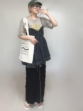 「ナロースカート」｜「アイテム（キャップ）」を使った、Ⓜ︎さん（レディース・152cm）の夏コーディネート
