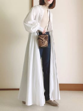 「リブニット」｜「アイテム（シャツワンピース）」を使った、Ⓜ︎さん（レディース・152cm）の秋コーディネート