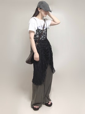 「アイテム（ハンチング/ベレー帽）」を使った、Ⓜ︎さん（レディース・152cm）の夏コーディネート