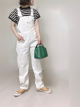 「アイテム（オールインワン・サロペット、ホワイト系）」を使った、Ⓜ︎さん（レディース・152cm）の春コーディネート