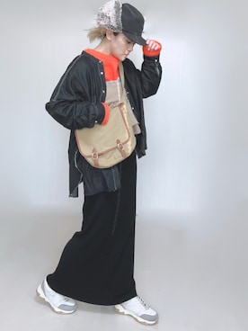 「hunch（ハンチ）の【WEB限定/別注】 バンドカラー オーバーサイズ　デニムシャツ（シャツ/ブラウス）」を使った、Ⓜ︎さん（レディース・152cm）の冬コーディネート