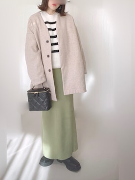 「ANGIE（アンジー）のアイテム（ノーカラーコート）」を使った、Ⓜ︎さん（レディース・152cm）の冬コーディネート