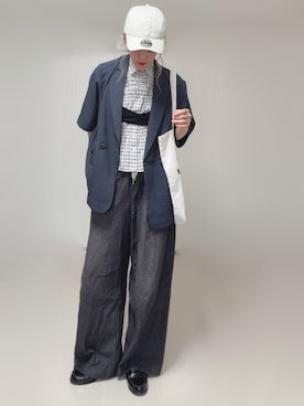 「SENSE OF PLACE by URBAN RESEARCH（センスオブプレイスバイアーバンリサーチ）の『一部WEB限定カラー』『UR TECH DRYLUXE』リネンライクジャケット（その他アウター、ブルー系）」を使った、Ⓜ︎さん（レディース・152cm）の夏コーディネート