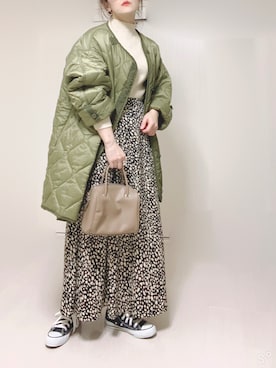 「リブニット」｜「アイテム（ミリタリージャケット）」を使った、Ⓜ︎さん（レディース・152cm）の秋コーディネート