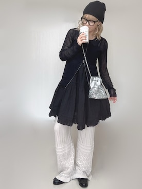 「tiptop（ティップトップ）の【web限定アイテム】ラメシアー衿付きダブルジップカーディガン（カーディガン/ボレロ、ブルー系）」を使った、Ⓜ︎さん（レディース・152cm）の春コーディネート