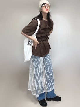 「アイテム（トートバッグ）」を使った、Ⓜ︎さん（レディース・152cm）の夏コーディネート