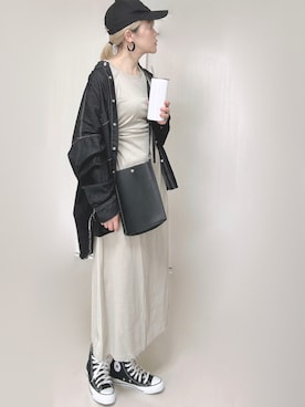 「hunch（ハンチ）の【WEB限定/別注】 バンドカラー オーバーサイズ　デニムシャツ（シャツ/ブラウス）」を使った、Ⓜ︎さん（レディース・152cm）の秋コーディネート