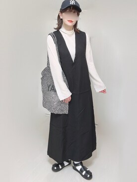 「ANGIE（アンジー）のアイテム（ジャンパースカート）」を使った、Ⓜ︎さん（レディース・152cm）の春コーディネート