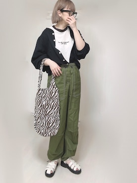 「feepur（フェピュール）のアイテム（カーゴパンツ）」を使った、Ⓜ︎さん（レディース・152cm）の春コーディネート