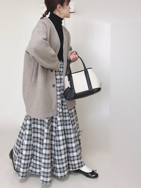 「RODE SKO」｜「アイテム（ノーカラーコート）」を使った、Ⓜ︎さん（レディース・152cm）の冬コーディネート