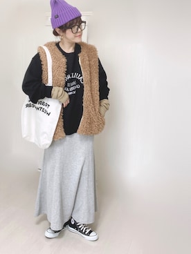 「スウェットスカート」｜「アイテム（その他アウター）」を使った、Ⓜ︎さん（レディース・152cm）の秋コーディネート