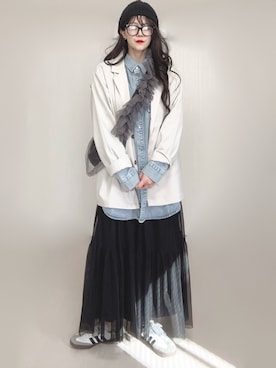 「tiptop（ティップトップ）のテーラードジャケット（テーラードジャケット）」を使った、Ⓜ︎さん（レディース・152cm）の春コーディネート