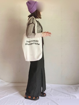 「ナロースカート」｜「アイテム（ニットキャップ/ビーニー）」を使った、Ⓜ︎さん（レディース・152cm）の夏コーディネート