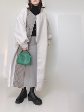 「アシンメトリー」｜「アイテム（ノーカラーコート）」を使った、Ⓜ︎さん（レディース・152cm）の冬コーディネート