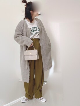 「Chillfar（チルファー）のアイテム（ノーカラーコート）」を使った、Ⓜ︎さん（レディース・152cm）の冬コーディネート