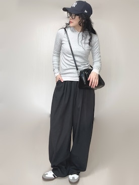 「for/c（フォーシー）の[低身長/高身長向けサイズ有]撥水4本タックカーブパンツ【サスティナブル】（スラックス、グレー系）」を使った、Ⓜ︎さん（レディース・152cm）の春コーディネート