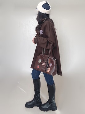 「アイテム（帽子、ブルー系）」を使った、Ⓜ︎さん（レディース・152cm）の冬コーディネート