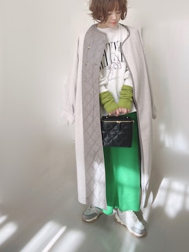 「アシンメトリー」｜「アイテム（ノーカラーコート）」を使った、Ⓜ︎さん（レディース・152cm）の冬コーディネート