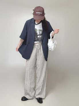 「ad thie（アドティエ）のアソート フォトプリント Tシャツ（Tシャツ/カットソー、ホワイト系）」を使った、Ⓜ︎さん（レディース・152cm）の夏コーディネート