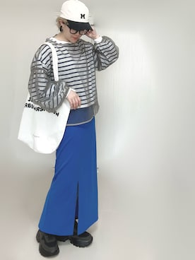 「スリット」｜「アイテム（帽子）」を使った、Ⓜ︎さん（レディース・152cm）の春コーディネート