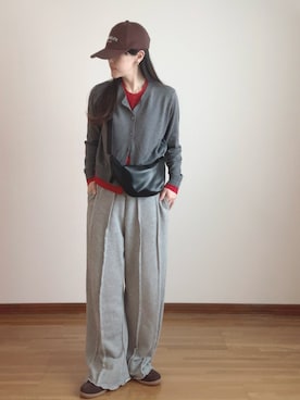 「tiptop（ティップトップ）の配色レイヤードクルーネックカーディガン（カーディガン/ボレロ、グレー系）」を使った、Ⓜ︎さん（レディース・152cm）の春コーディネート