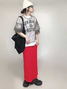 「Chillfar（チルファー）のアイテム（ニットキャップ/ビーニー）」を使った、Ⓜ︎さん（レディース・152cm）の春コーディネート