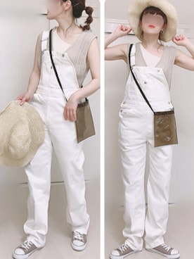 「EDWIN（エドウィン）のアイテム（オールインワン・サロペット）」を使った、Ⓜ︎さん（レディース・152cm）の夏コーディネート