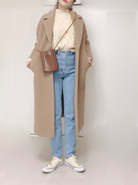 「EDWIN」｜「アイテム（チェスターコート）」を使った、Ⓜ︎さん（レディース・152cm）の秋コーディネート