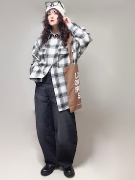 「チェックシャツ」｜Ⓜ︎さん（レディース・152cm）の秋コーディネート