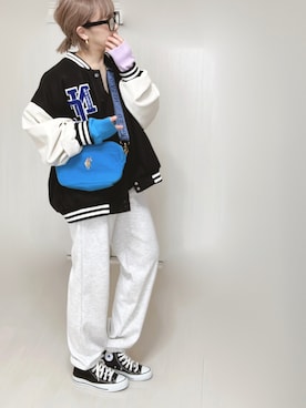 「ニットカーディガン」｜「アイテム（スタジャン）」を使った、Ⓜ︎さん（レディース・152cm）の春コーディネート