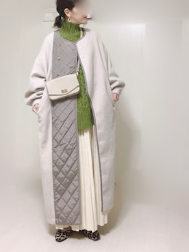 「ケーブルニット」｜「アイテム（ノーカラーコート）」を使った、Ⓜ︎さん（レディース・152cm）の冬コーディネート