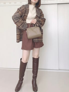 「JUNOAH（ジュノア）のアイテム（ダウンジャケット/コート）」を使った、Ⓜ︎さん（レディース・152cm）の秋コーディネート
