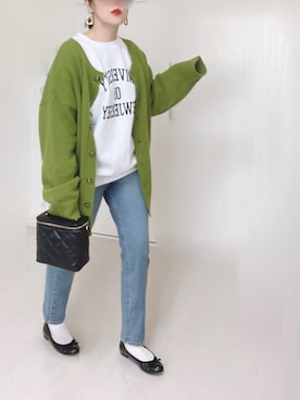 「ANGIE（アンジー）の2WAYオーバーサイズカラーカーディガン（カーディガン/ボレロ）」を使った、Ⓜ︎さん（レディース・152cm）の秋コーディネート