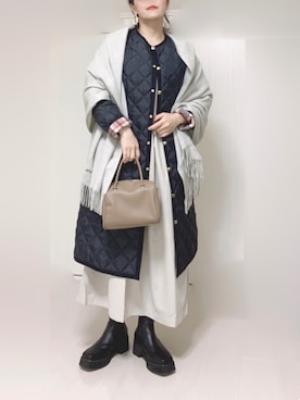「MACKINTOSH PHILOSOPHY（ﾏｯｷﾝﾄｯｼｭ ﾌｨﾛｿﾌｨｰ）のアイテム（ノーカラーコート）」を使った、Ⓜ︎さん（レディース・152cm）の秋コーディネート