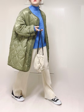 「巾着バッグ」｜「アイテム（ミリタリージャケット）」を使った、Ⓜ︎さん（レディース・152cm）の秋コーディネート
