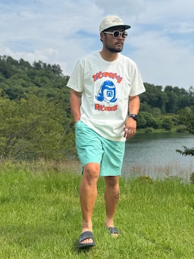 「EKAL（エカル）のTACOMA FUJI RECORDS　TACOMA OF NOISE T-SHIRTS（Tシャツ/カットソー、ホワイト系）」を使った、Yudaiさん（メンズ・182cm）の夏コーディネート