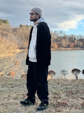 「アイテム（ニットキャップ/ビーニー）」を使った、Yudaiさん（メンズ・182cm・30代）の冬コーディネート