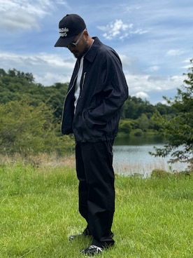 「EKAL（エカル）のmountain research　Mountain Heads Cap（キャップ、ブラック系）」を使った、Yudaiさん（メンズ・182cm）の夏コーディネート