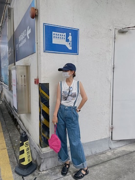 「Ungrid（アングリッド）のアイテム（サロペット/オーバーオール）」を使った、MoMoさん（レディース・164cm）の夏コーディネート